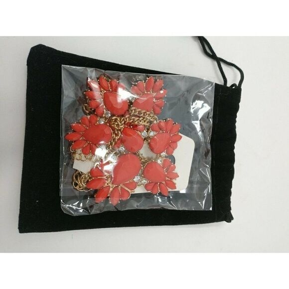 Coral Red Stone With Gold and CZ Accents Flower - Picture 3 of 5